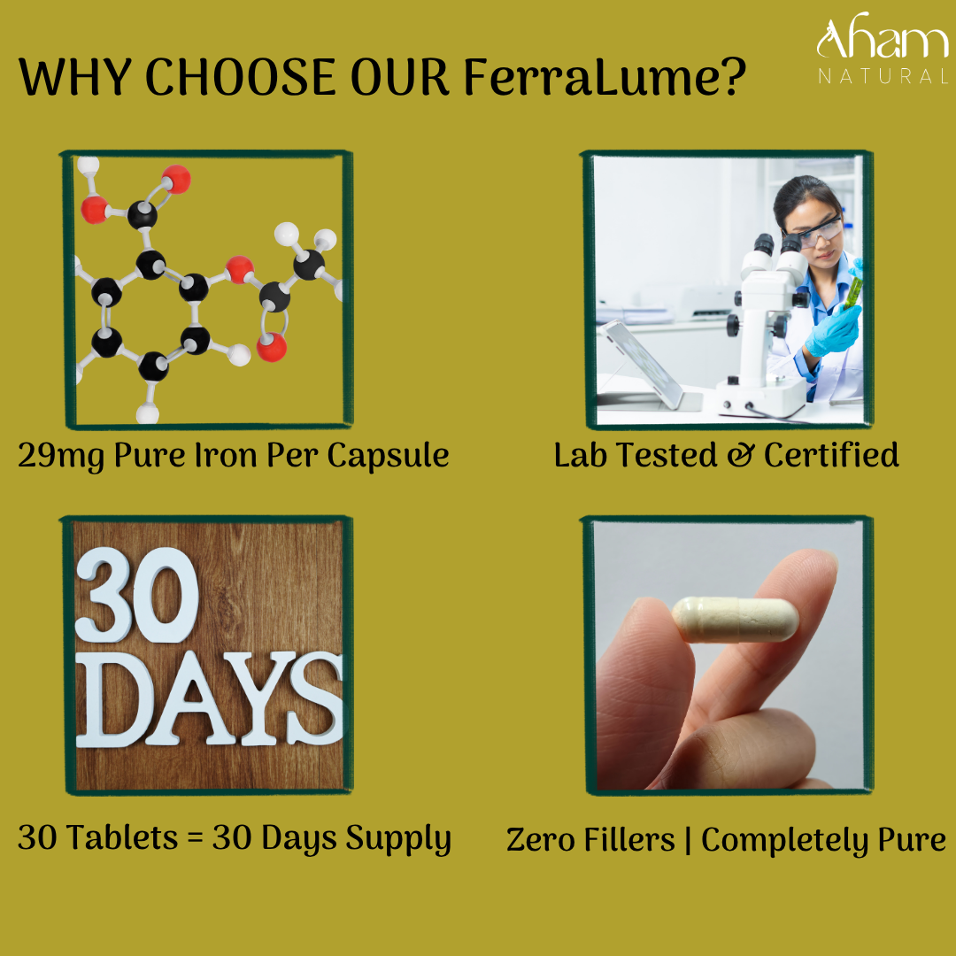 Aham Natural - FerraLume Radiance Capsules(Ferrous Bisglycinate 29mg + Vitaminc C 65mg)